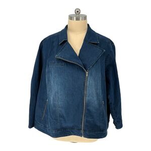 Catherines Moto Jacket Blue Asymmetrical Zip Stretch Denim 5X